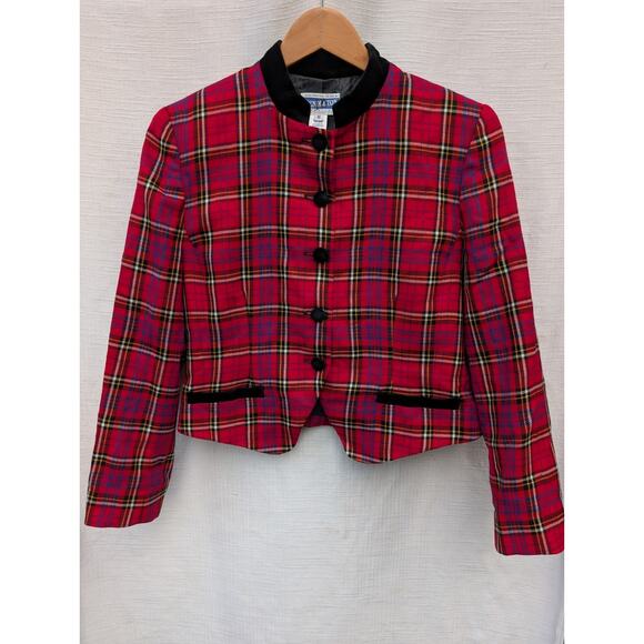 Vintage Pendleton Women’s Red Tartan Plaid Crop Wool Jacket Blazer Sz 10P Preppy - Picture 1 of 9